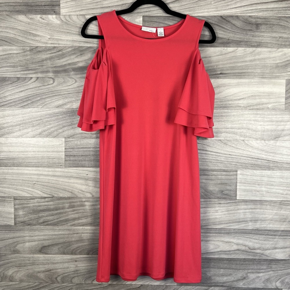 Halogen Dress Womens S‎ Pink Cold Shoulder Ruffle Knee Length Basic Minimalist